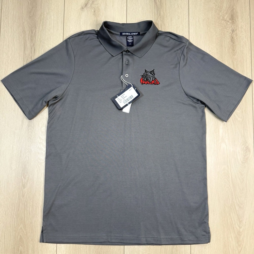 NEW Devon & Jones CrownLux Graphite Polo Shirt Men L Wildcat Logo Moisture-Wick‎